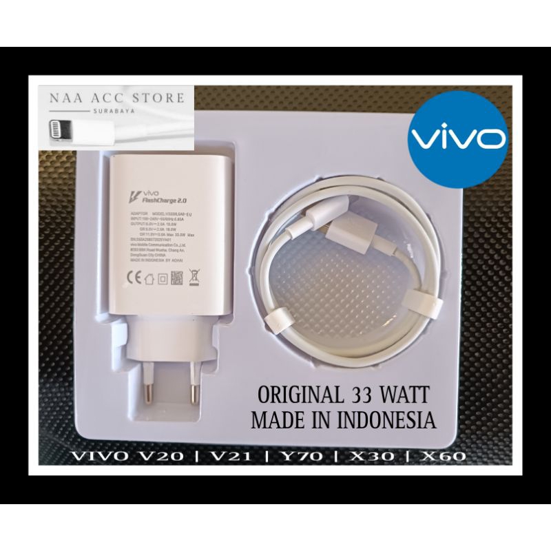 ( Made in INDONESIA) CHARGER VIVO ORIGINAL 100% 33W 33 WATT V20 V21 Y70 X30 X60 TYPE C FASTCHARGING