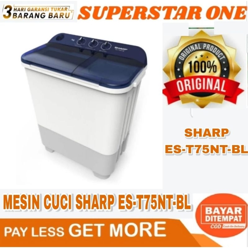 Sharp ES-T75NT-BL Mesin cuci 2 Tabung kapasitas 7kg ES T75NT BL