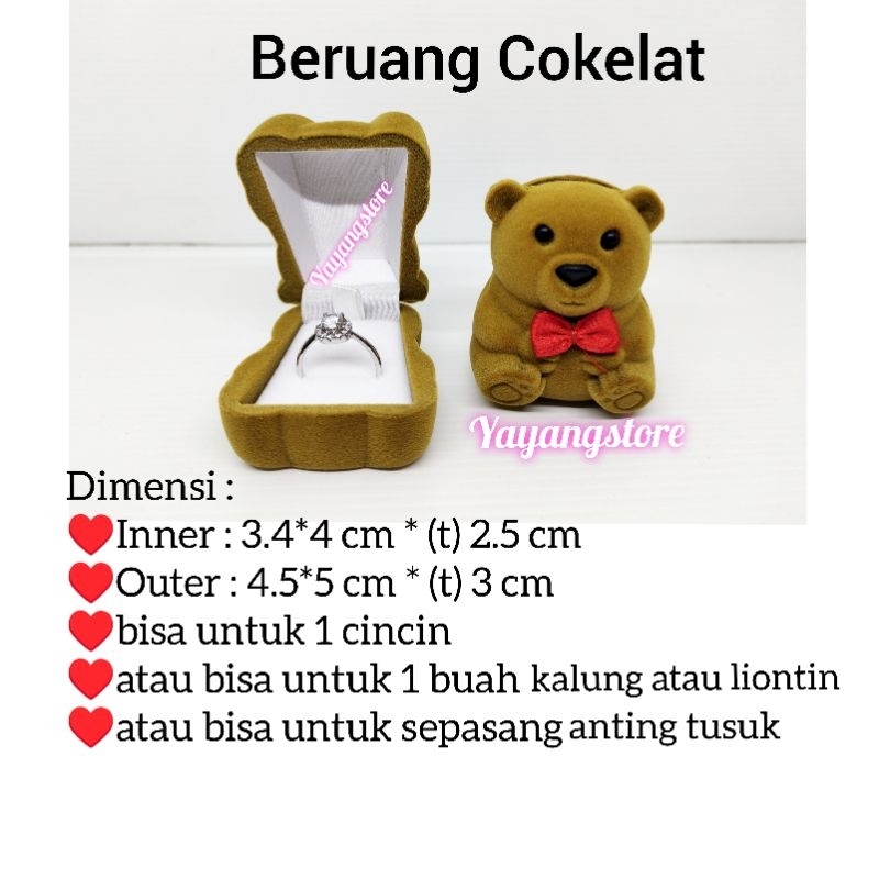 Kotak Cincin - Kotak Kalung - Kotak Perhiasan Lamaran Nikah Kawin model Beruang Bear Beludru Unik