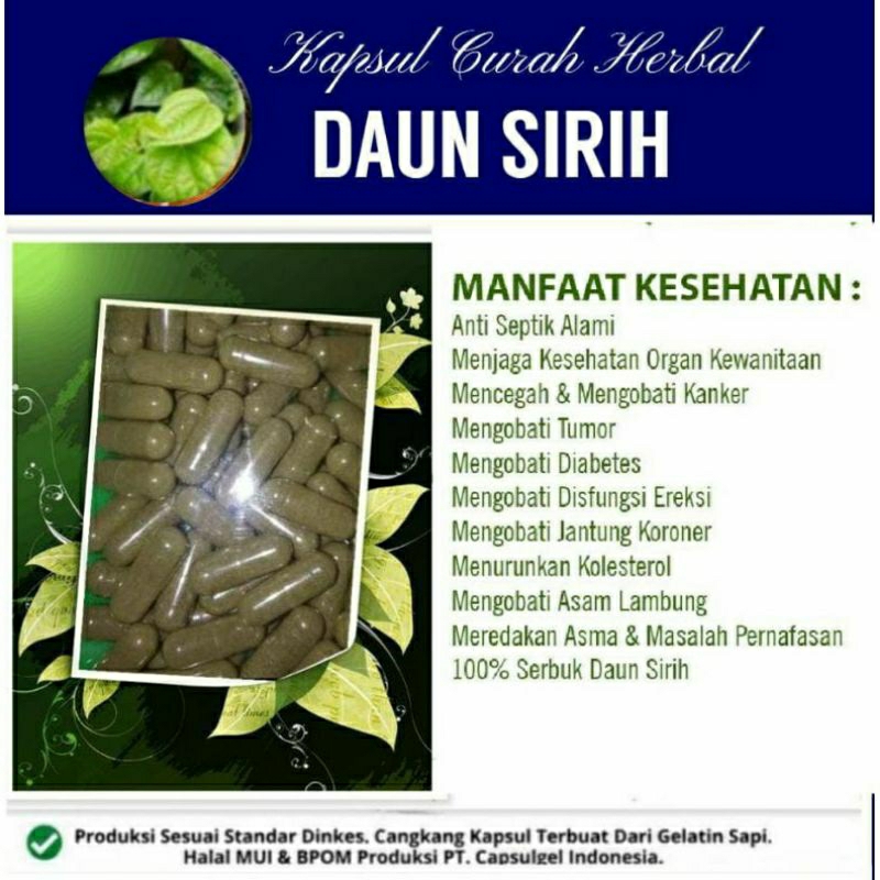 

DAUN SIRIH 100 KAPSUL OBAT HERBAL ALAMI (GRADE A5)