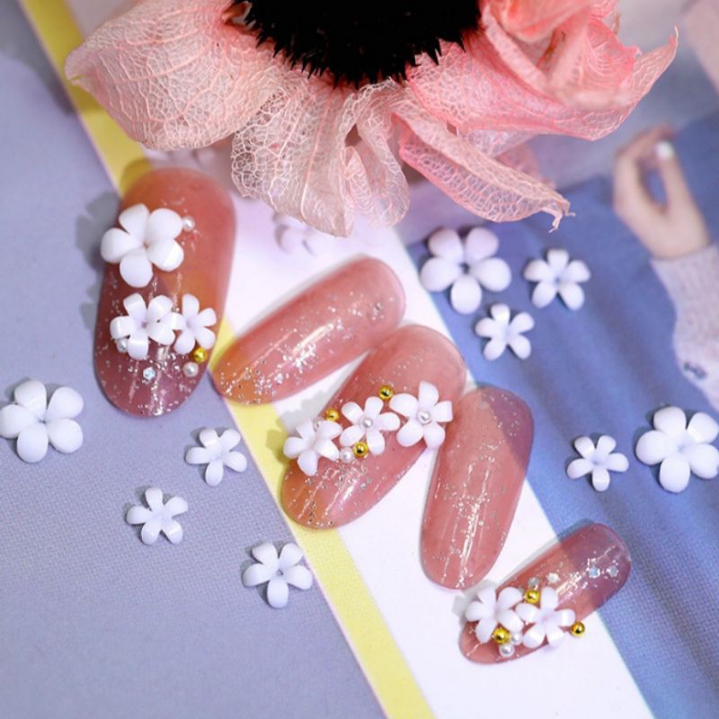 Resin Bunga Putih 3D Kelopak 5 Mixed ukuran 3-8mm,6mm,7mm/Dekorasi Nail Arts