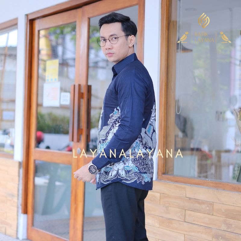 Kemeja Batik Layana Motif Sekar Cidro Slimfit Premium Puring Hero Full Body Baju Formal Nonformal Pakian Keluarga Lebaran