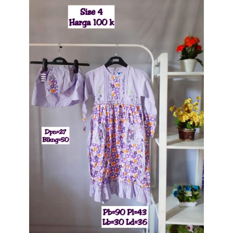 Gamis Anak Set jilbab katun bunga