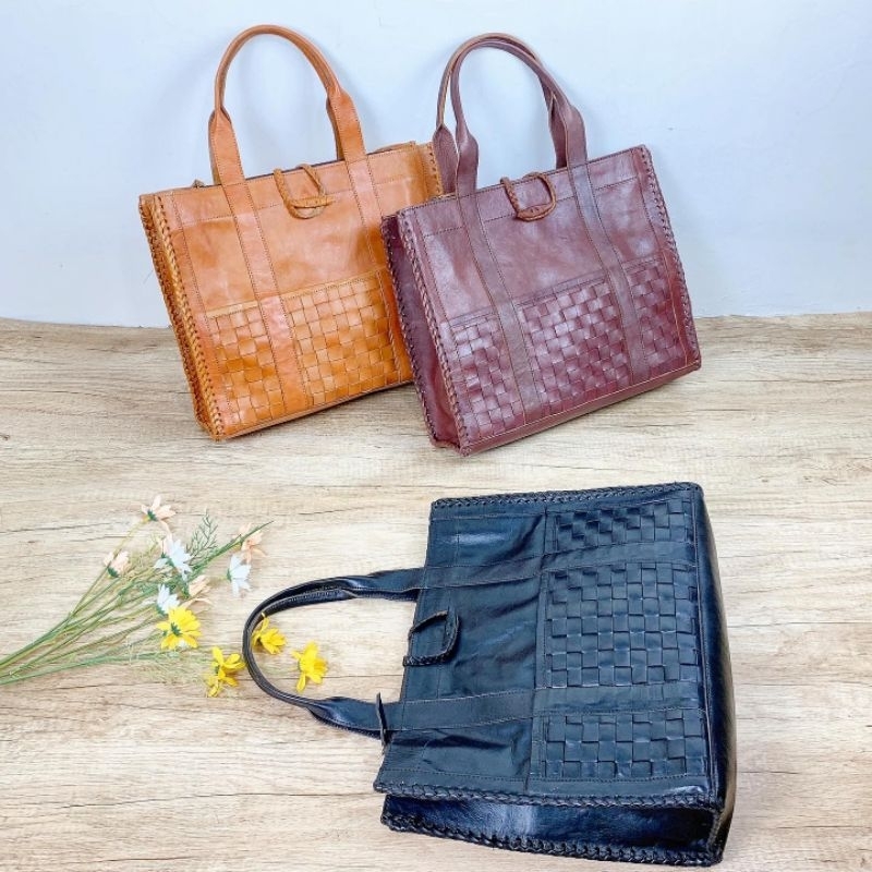 Tas kulit asli Anyaman series