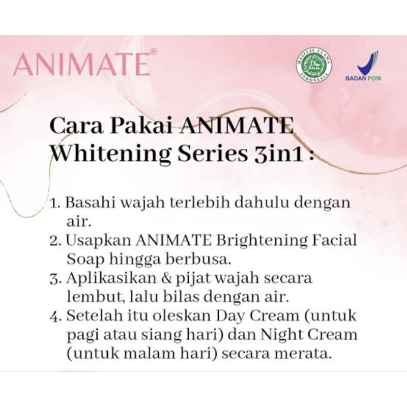 Animate Instant Whitening Series 3in1/Cream Pemutih Wajah/Paket Skincare Glowing