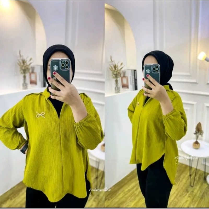 Livia Blouse Outer Korean style Bahan Lady crush Blouse Kemeja Belah polos