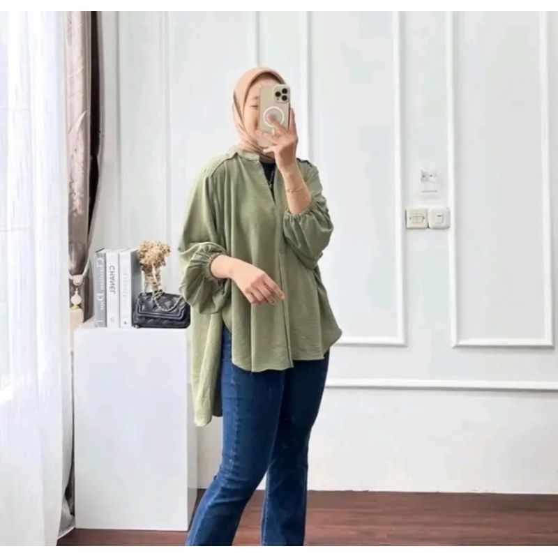 Livia Blouse Outer Korean style Bahan Lady crush Blouse Kemeja Belah polos