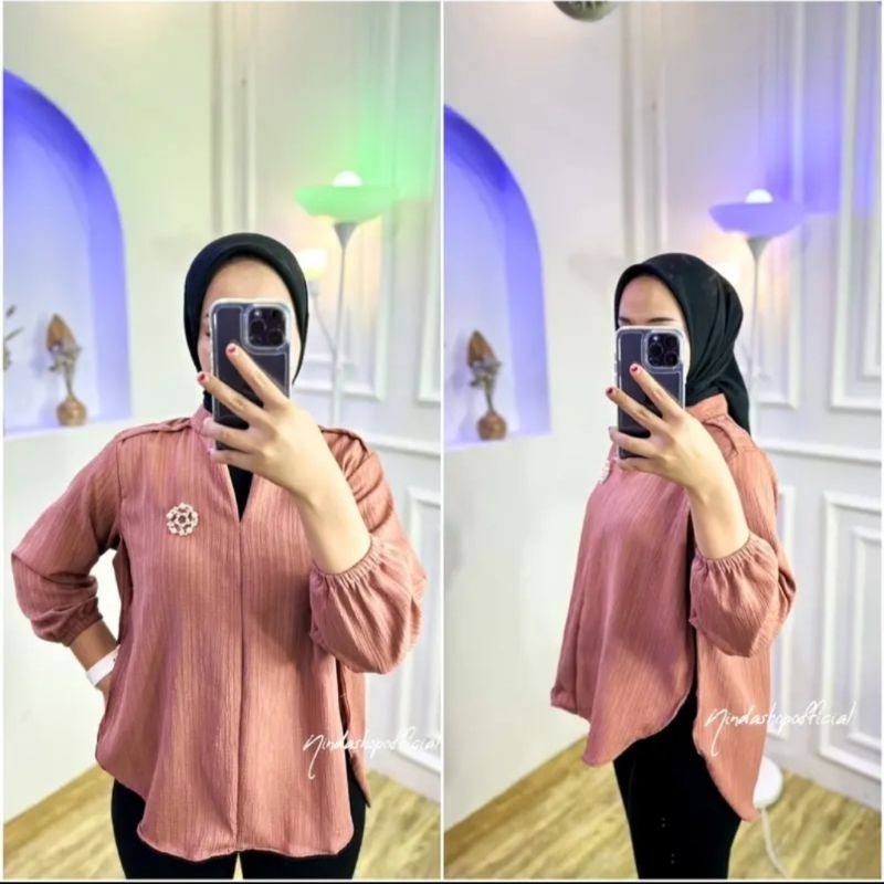 Livia Blouse Outer Korean style Bahan Lady crush Blouse Kemeja Belah polos