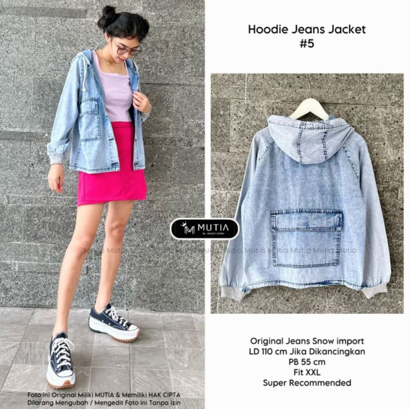 HOODIE JEANS JACKET #5 BY MUTIA // JAKET JEANS WANITA MUSLIMAH / Atasan wanita premium