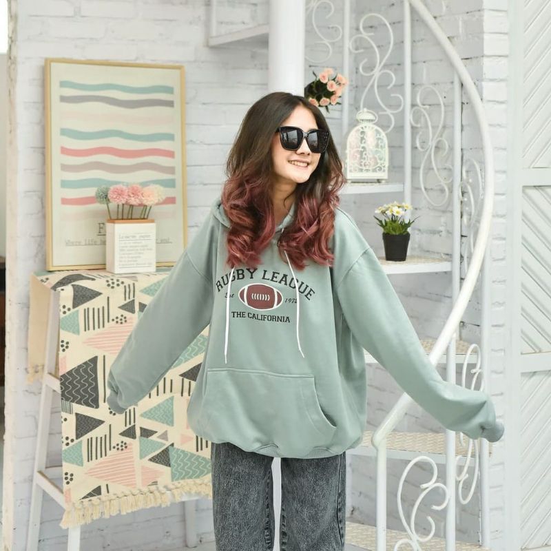 Jaket Sweater Wanita RUGBY LEAGUE CALIFORNIA Hoodie Wanita Pria Original Style Korea Sweater Oblong 