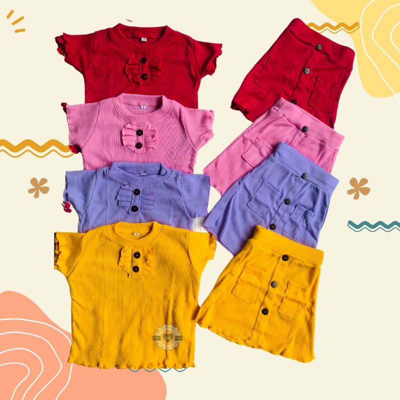 Baju Anak Perempuan SETELAN Ruffle RUFFLE ROK Knit Tee 1-5 tahun