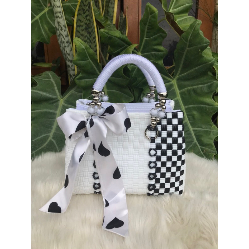 Tas Anyaman Plastik Tas Anyaman Resleting Furing Handle Mutiara Talikur S Patty