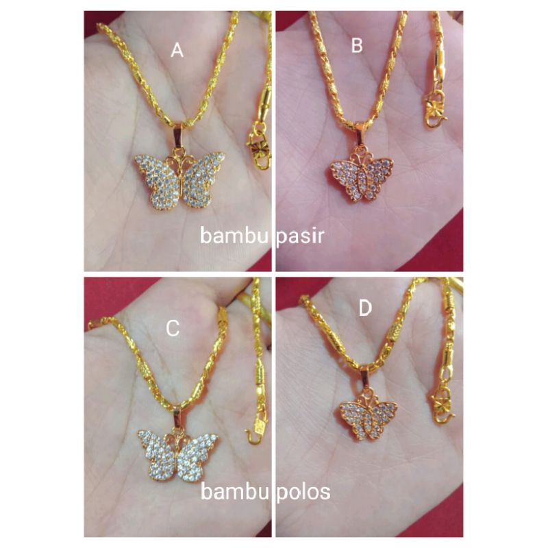 kalung bambu kupu 45cm,50cm,60cm lapis emas 24k