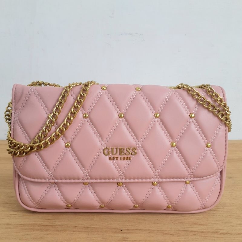 tas triana Medium size crystal blue black white pink beige studded quilted double chain long strap cirebon majalengka indramayu tegal brebes losari kuningan ready stock instan gs gb