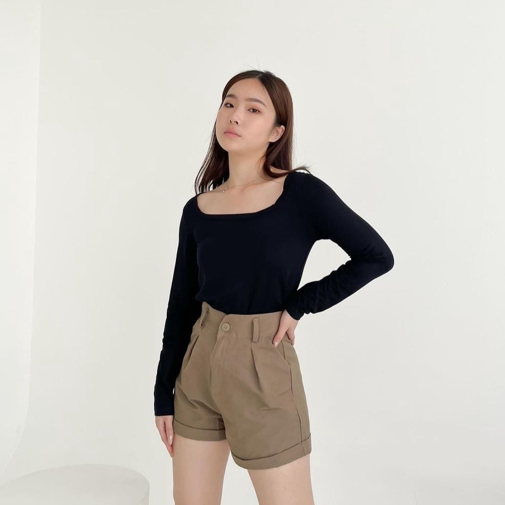 Suri Semi Square Neck Top / Top Wanita Korea / Blouse Casual / Baju Santai