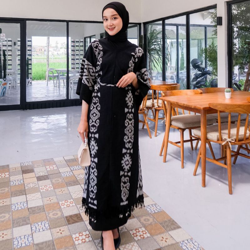 KAFTAN TENUN ETNIK MODERN - KAFTAN WANITA TENUN TROSO - KAFTAN LURIK TENUN KEKINIAN - OUTFIT MODEST 