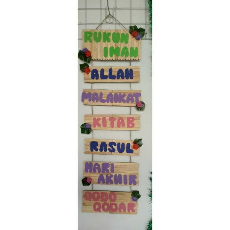 kerajinan stick ice cream rukun iman/ gantungan dinding rukun iman