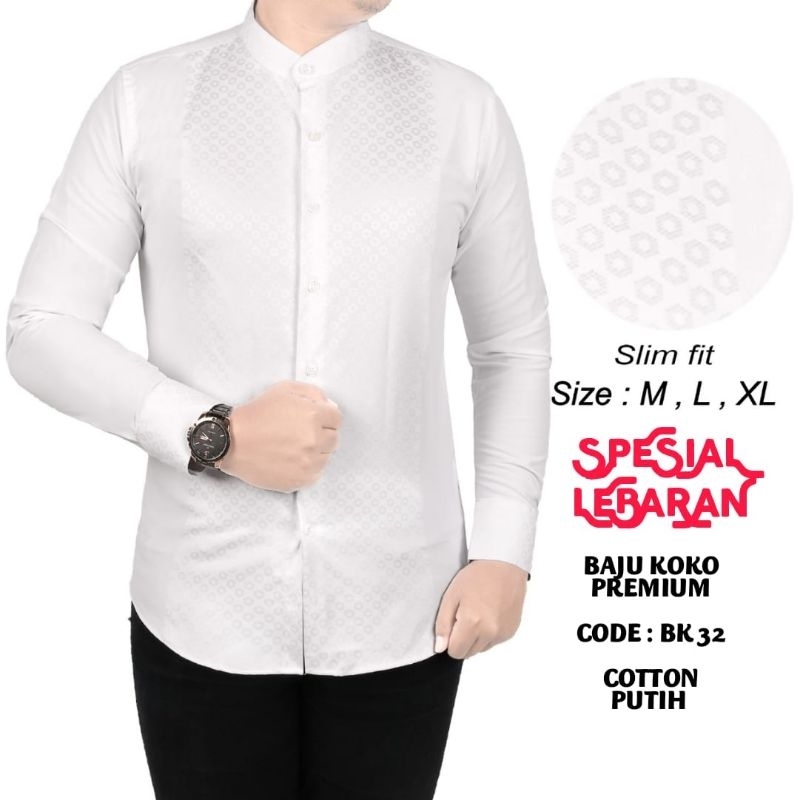 BAJU KOKO PRIA KEMEJA KOKO PRIA LENGAN PANJANG PUTIH CLK44