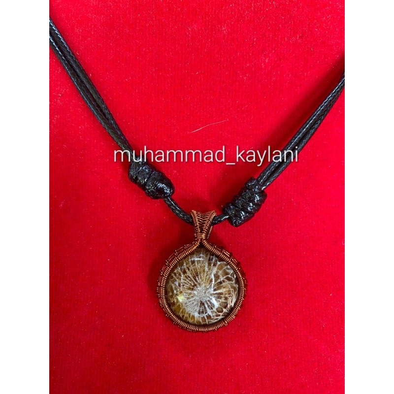 kalung liontin wire wrapping batu akik teratai tunggal (N)