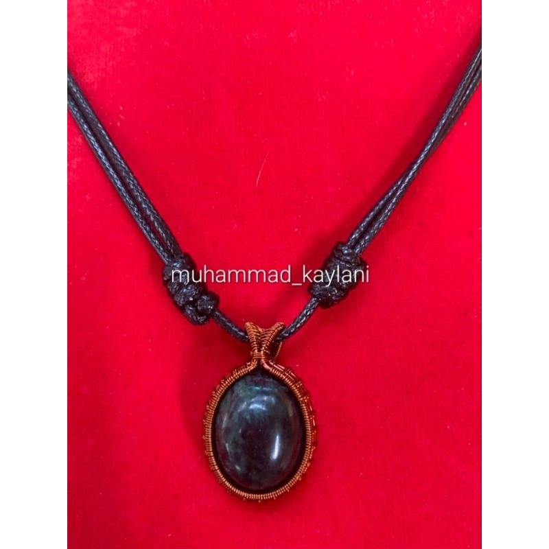 kalung liontin wire wrapping batu akik badar besi hijau (N)