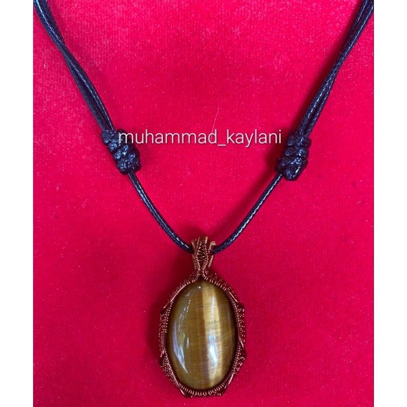 kalung liontin wire wrapper batu akik macan lodaya jumbo (N)