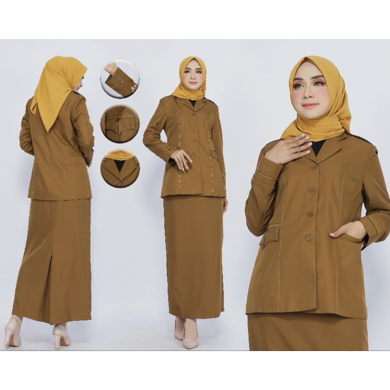 SERAGAM DINAS PEMDA TUA  KANTONG TUTUP KRAH JAS SET ROK A/ SET ROK SPAN/ SET CELANA PANJANG BAHAN KATUN BLAZER FREE HIJAB STANDAR