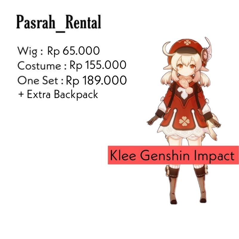 SEWA RENTAL KOSTUM / COSPLAY KLEE GENSHIN IMPACT