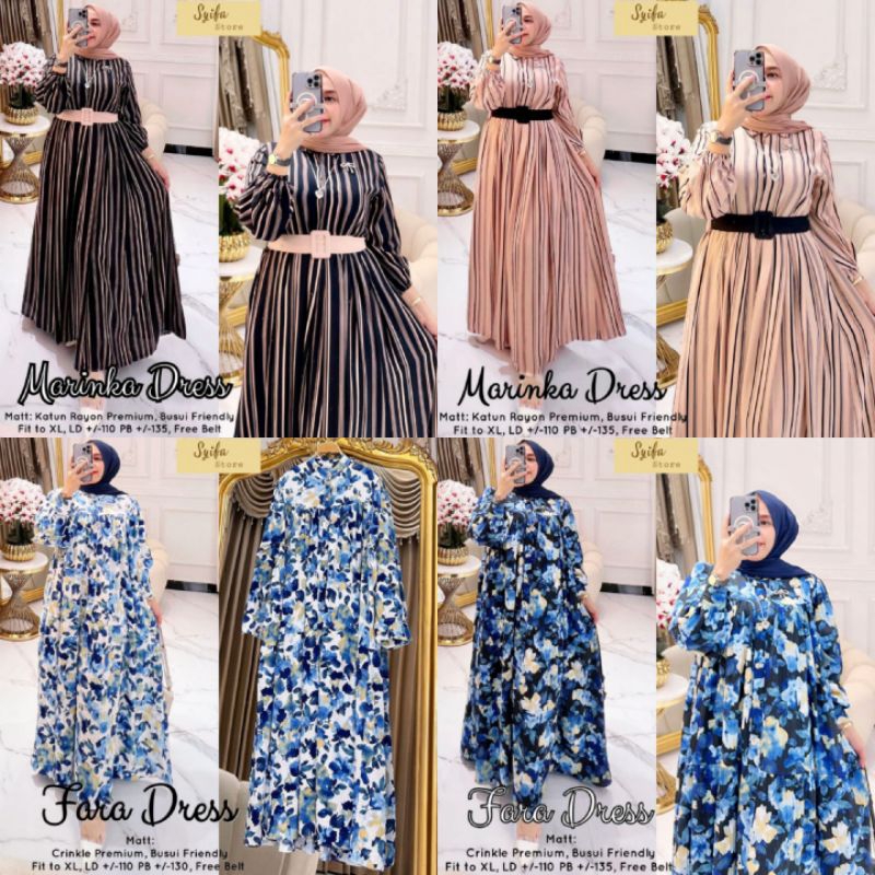 AZALEA MARINKA EMILY BILQIS FARA DRESS || KATUN RAYON PREMIUM CRINKLE AIRFLOW GAMIS MOTIF SYIFA FREE