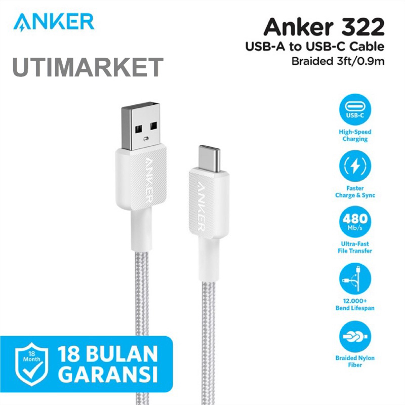 Anker kabel usb a to usb c 3ft original garansi resmi-anker 322