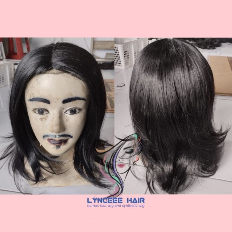 grosir Wig Pria Panjang Lurus Gondrong Belah Tengah Rambut Palsu Cowok Warna Hitam Natural Murah Ber