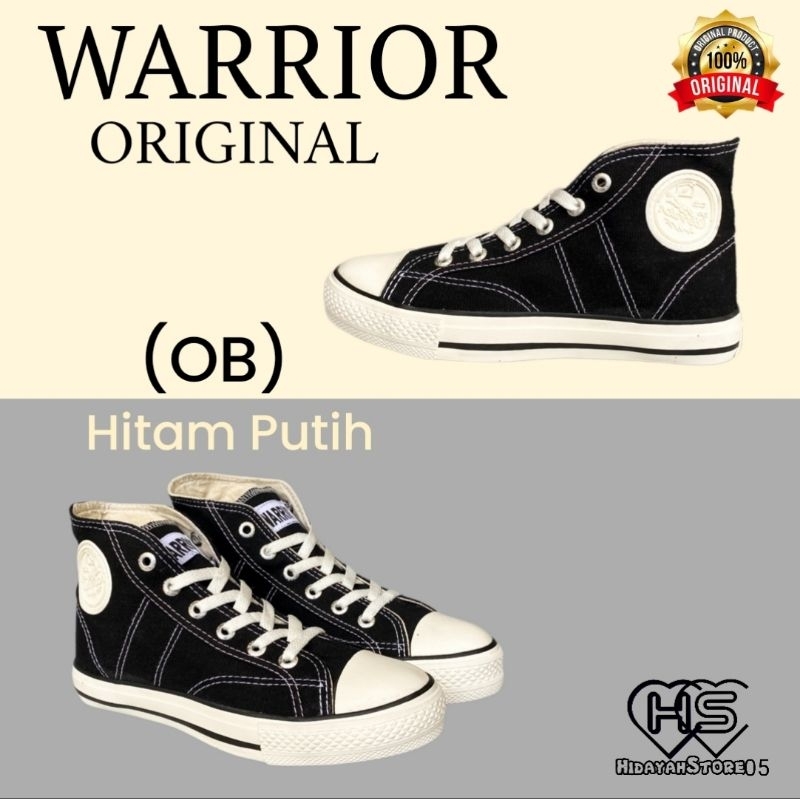 Warrior Original Obral (OB) HC/Tinggi Hitam Putih - Sepatu Sekolah SD SMP SMA - Sneakers Pria Wanita