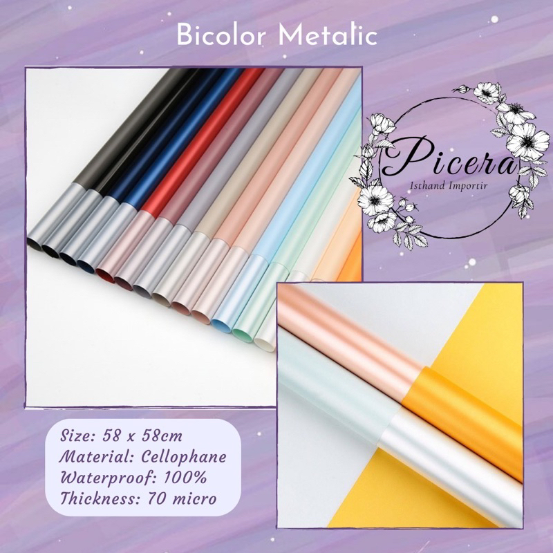 

Flower Wrapping Paper Solid Bicolor Glossy Cellophane Waterproof Kertas Bungkus Pembungkus Bouquet Bunga Anti Air