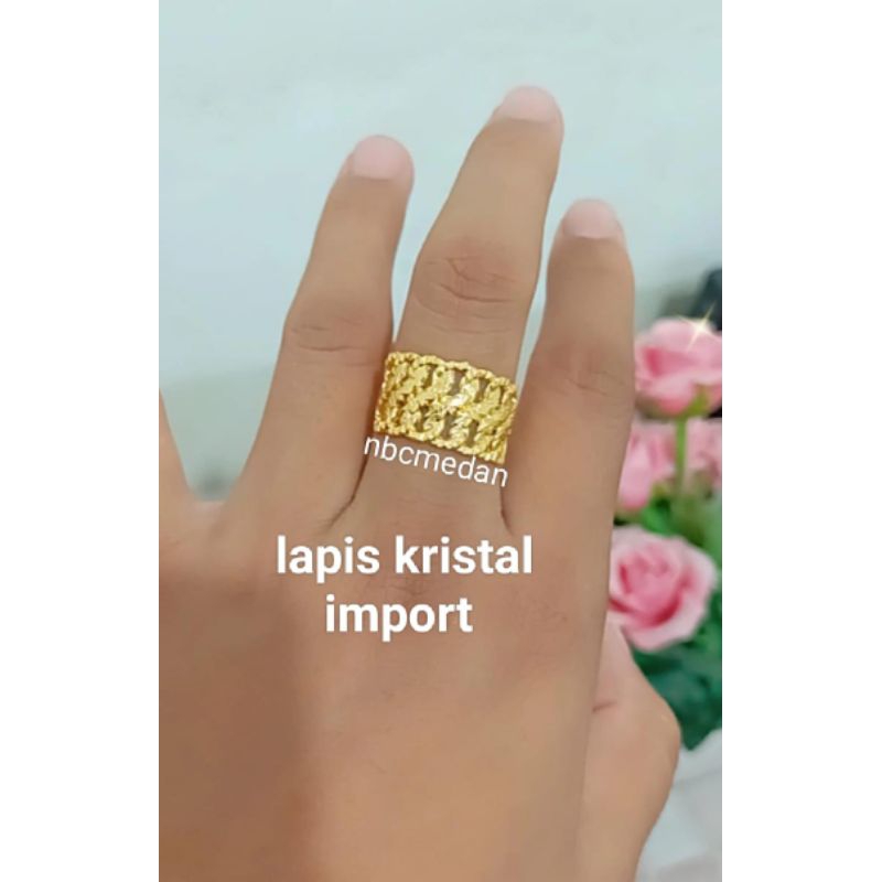 Cincin emas lapis kristal import (yaxiya sepuh emas)awet,tahan lama