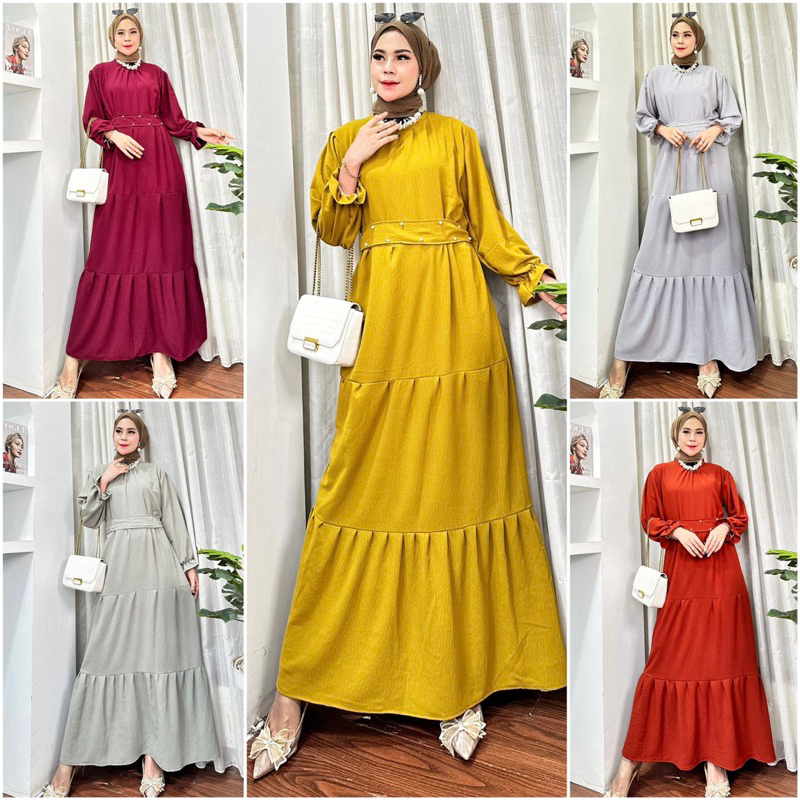 GAMIS MIDI DRES UTAMI || BAHAN KRINGKEL PREMIUM || MODEL RESLETING BELAKANG BUMIL LD 110