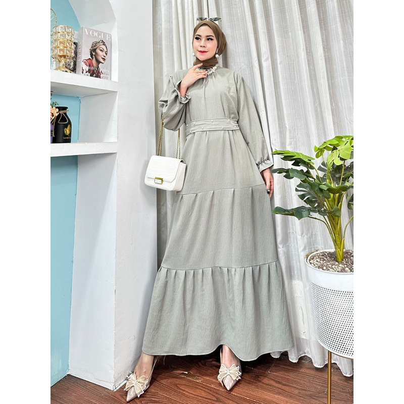 GAMIS MIDI DRES UTAMI || BAHAN KRINGKEL PREMIUM || MODEL RESLETING BELAKANG BUMIL LD 110