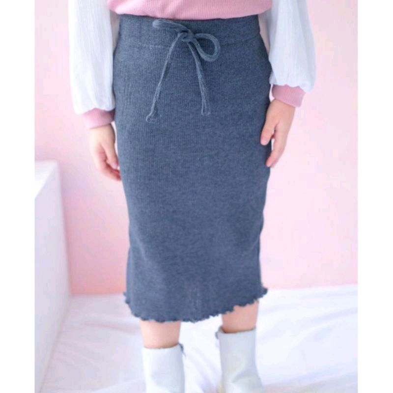 Rok Span Anak Perempuan Knit Rib Usia 1-6 Tahun | Bawahan Rok Span Anak Bahan Rib Knit Halus