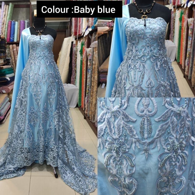 Kain Tile Brokat Payet Batu Premium Sapto Baby Blue