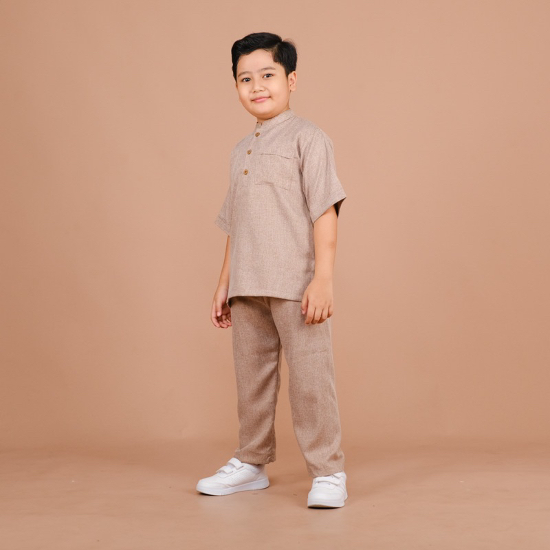 Setelan Koko Aslan Bahan Madinah &amp; Linen untuk anak usia 1 2 3 4 5 6 7 8 9 10 tahun atasan celana couple bayi