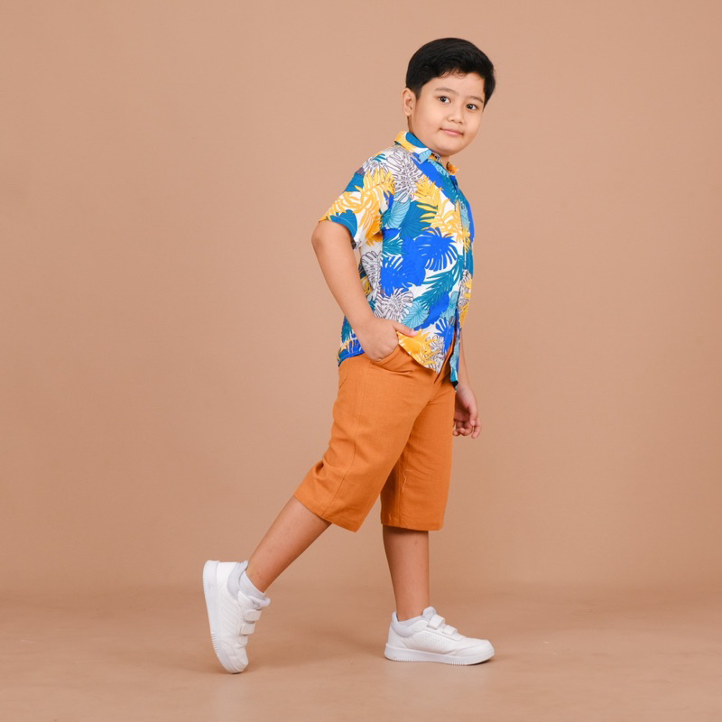 Kemeja Anak Lengan Pendek 1 2 3 4 5 6 Tahun baju pantai motif Summer Bahan Katun Wolpis