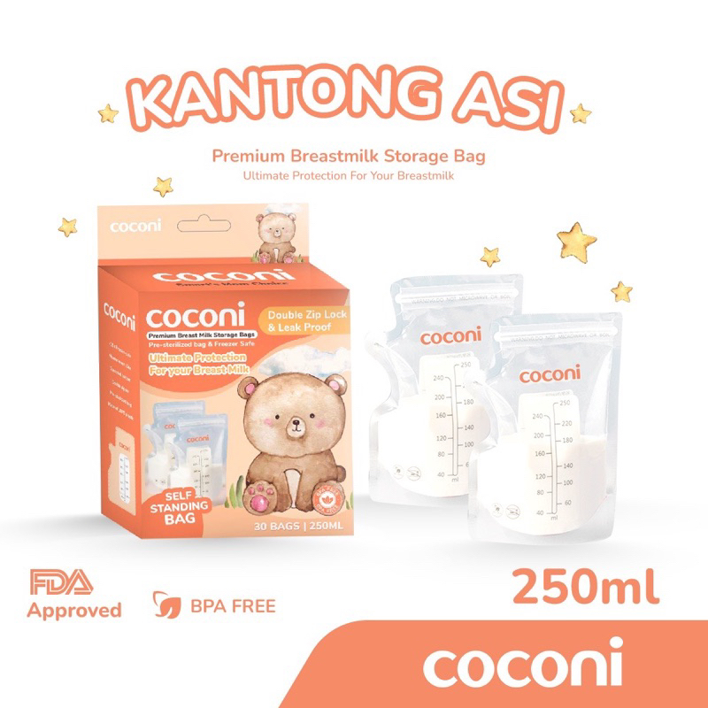 Coconi Premium Baby Breastmilk Storage Bag 250ml 30pcs Kantong ASI Berkualitas dan Pre-Sterilized