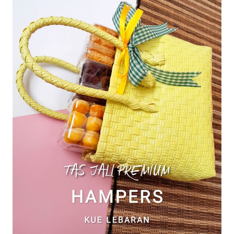 HAMPERS KUE LEBARAN PLUS KEMASAN TAS ANYAMAN JALI PREMIUM WARNA KUNING LEMON