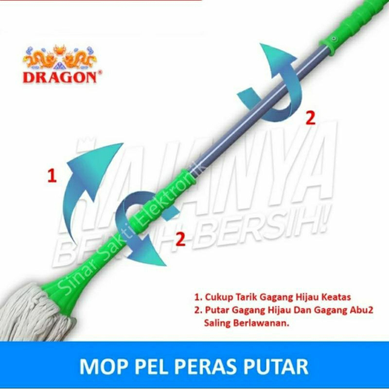 Alat Pel Lantai Peras Putar Mop Dragon Murah Non Otomatis Ringan Katun Obor Sinar Sakti Elektronik Dinoyo Malang