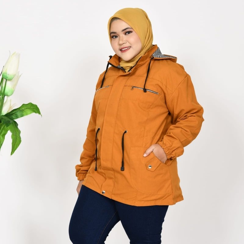 Jaket Parka Wanita Jumbo Bigsize Musim Dingin Outdoor Bahan Kanvas