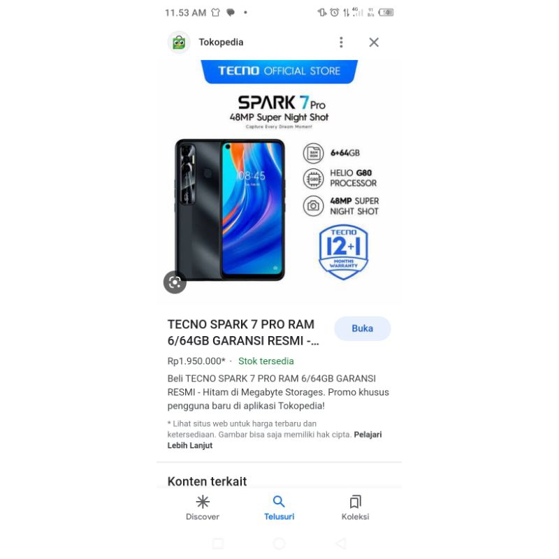 Tecno Spark 7 Pro ram 6gb/64