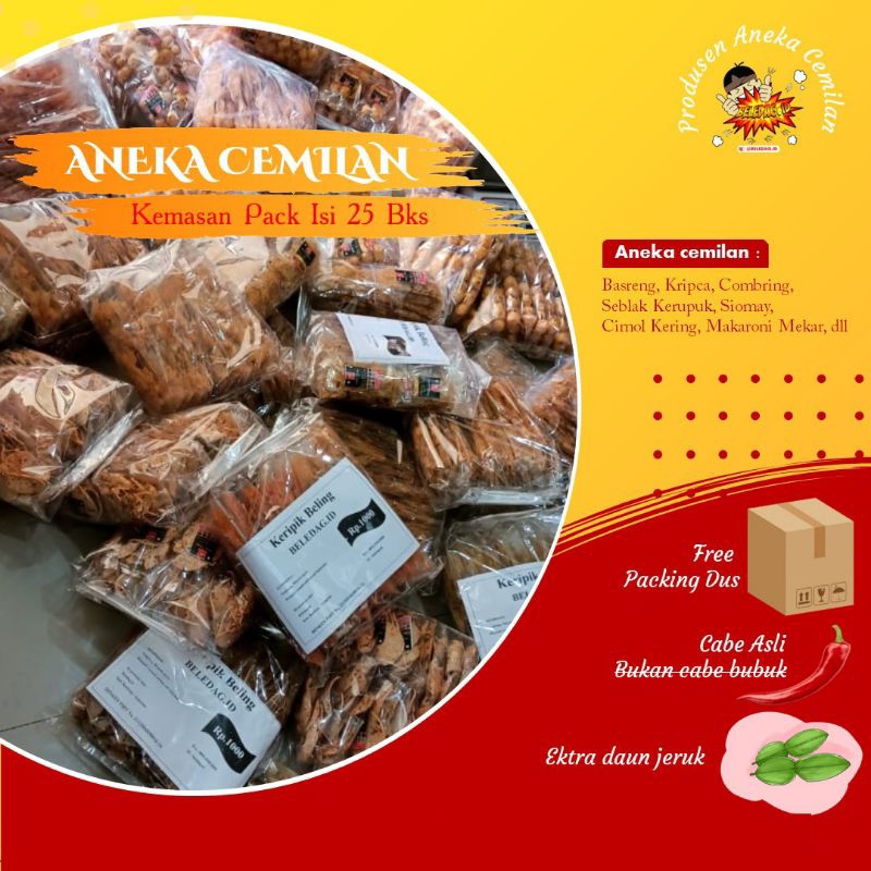 

BELEDAGID Aneka Cemilan 1 pack isi 25pcs (Cimol, seblak, kripca, siomay, kripik basreng, makaroni, singkong kriwil dll)