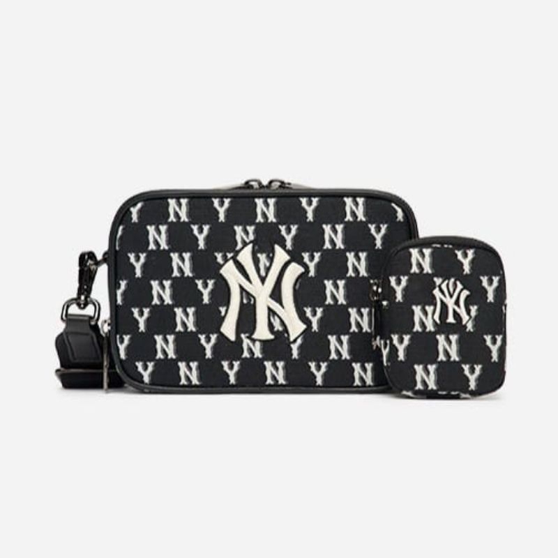 MLB NY Yankees Monogram Jacquard Medium Cross Bag Black (23x15x7)