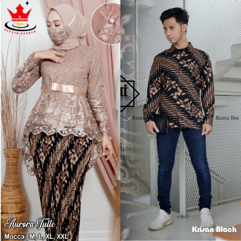 Kebayashopp - Couple Aurora Tulle Pita Set Kemeja Batik Pria Dewasa Lengan Panjang couple kebaya tunangan wisuda/couple kebaya keluarga/couple kebaya moderen/couple termurah/couple kebaya jumbo
