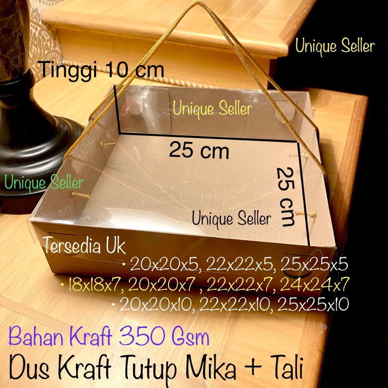 [10 pcs] Dus KRAFT Tali Uk 25x25x10 Tutup Mika 350 gsm isi 10 pcs / Dus Box Kotak Nasi KRAFT 25x25x10 Tutup FULL Mika 350 gsm / Dus Bos Kotak Hampers KRAFT Uk 25 x 25 x 10 Window / Dus Box Kotak Kue Roti Snack 25x25 x 10 cm