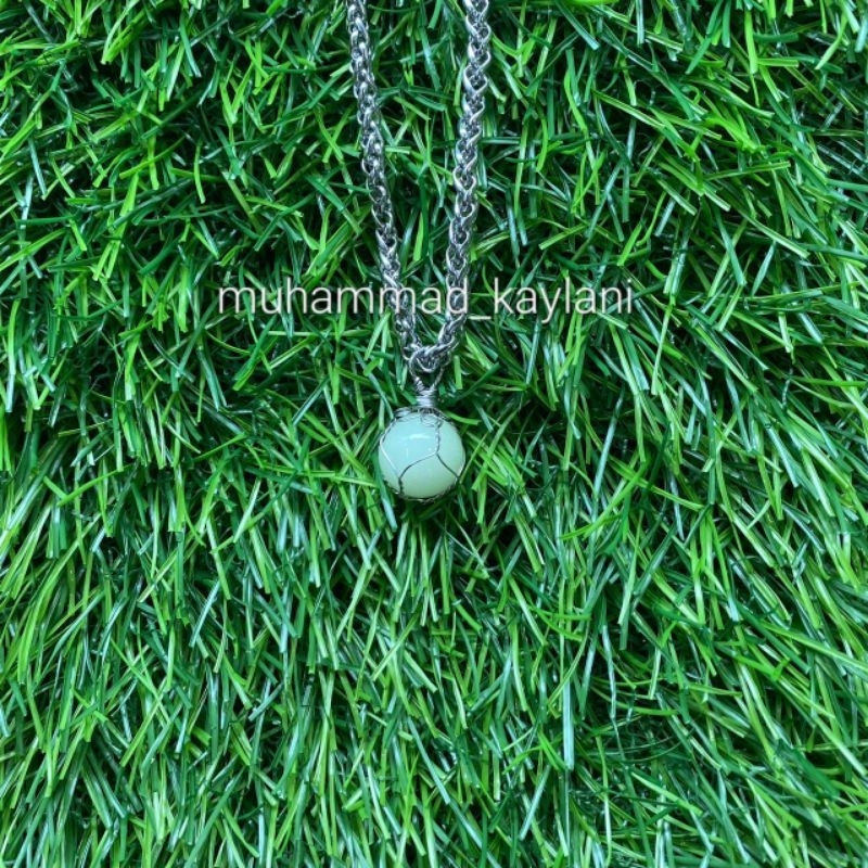 kalung liontin wire wrapping batu akik fosfor bulat (N)