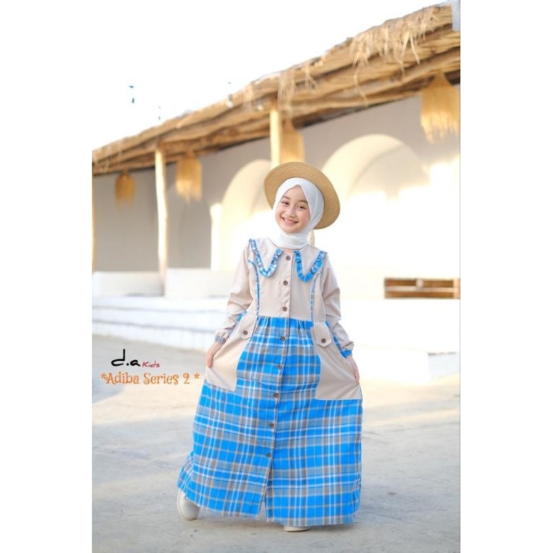 Zaja - Baju Muslim Anak Perempuan 4-12 Tahun Motif Flannel Mewah Kombinasi Linenrose Polos Cantik Gamis Adiba Series 2 Busana Muslim Anak-anak Terbaru / Tangan Karet / Kantong Kiri Kanan / Full Kancing